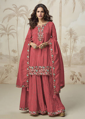 3 Pc Pink Silk Palazzo Suit Set