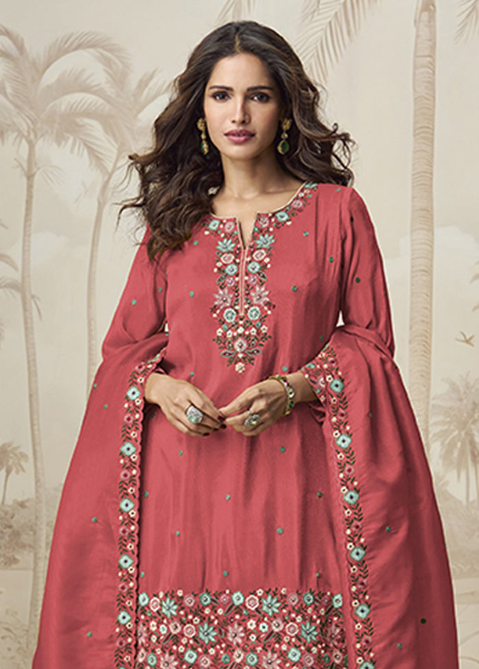 3 Pc Pink Silk Palazzo Suit Set