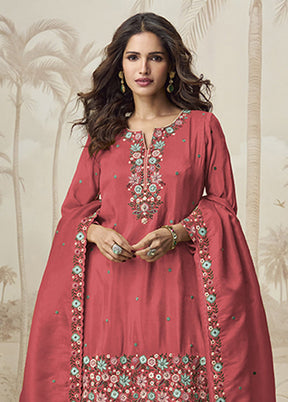 3 Pc Pink Silk Palazzo Suit Set