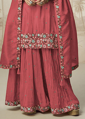 3 Pc Pink Silk Palazzo Suit Set