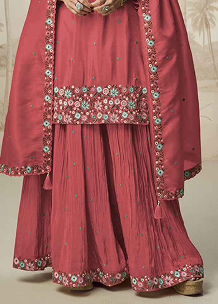 3 Pc Pink Silk Palazzo Suit Set