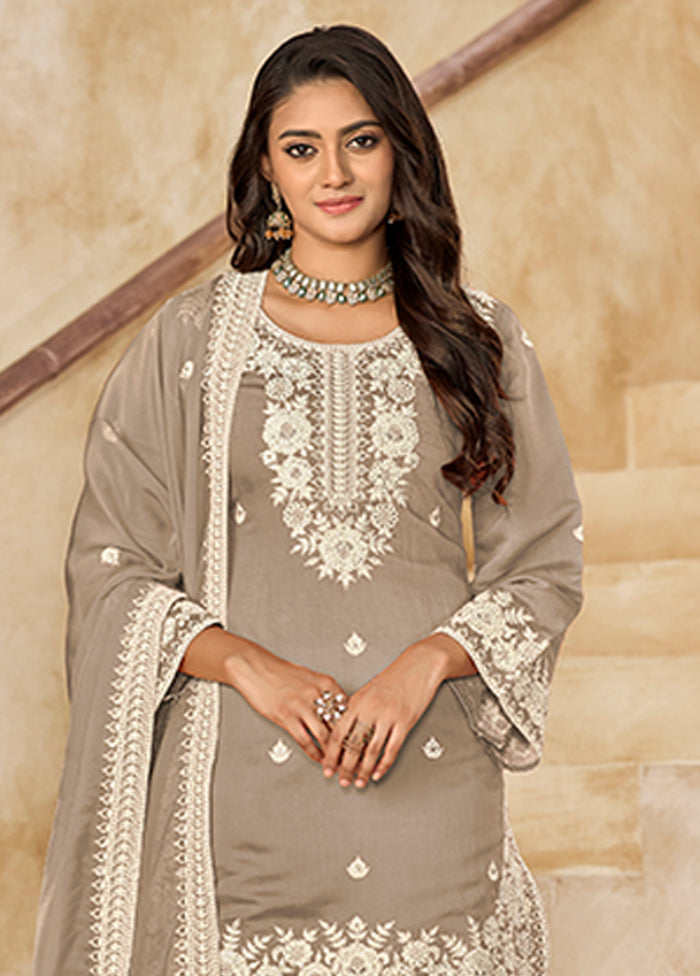 3 Pc Grey Silk Suit Set