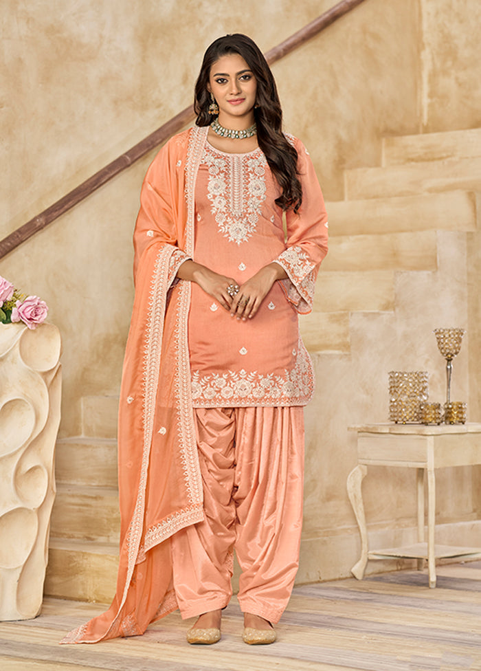 3 Pc Peach Silk Suit Set