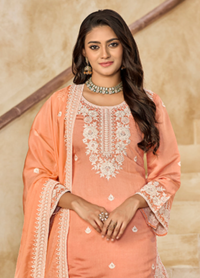 3 Pc Peach Silk Suit Set