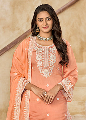 3 Pc Peach Silk Suit Set