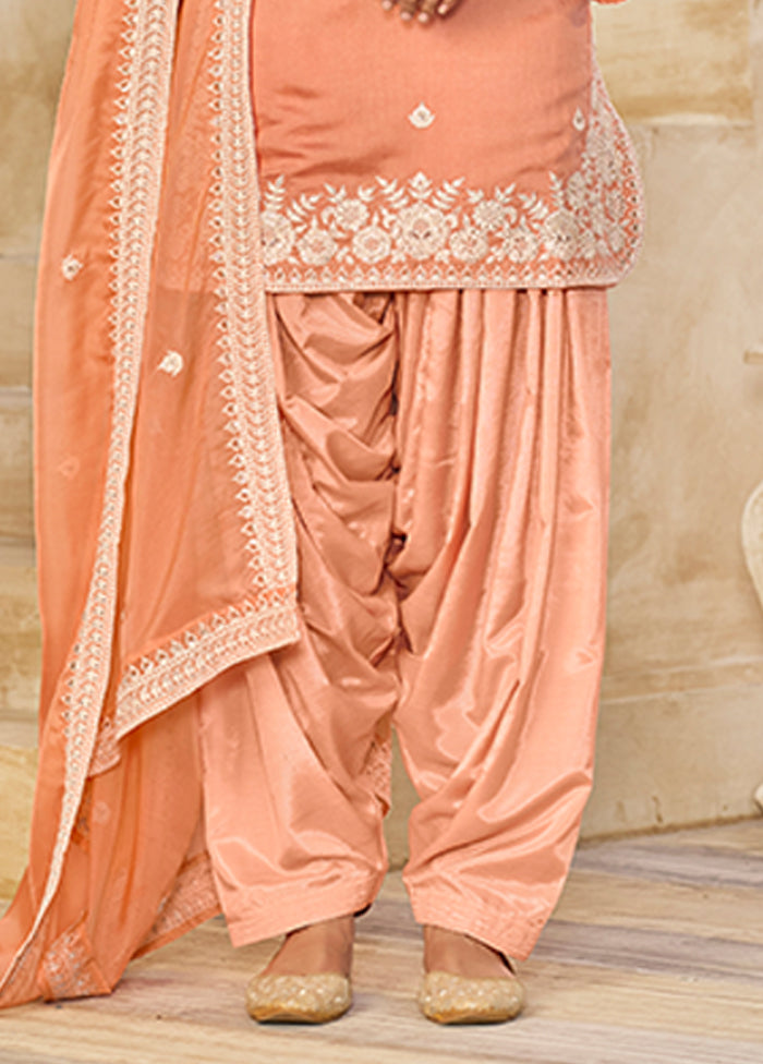 3 Pc Peach Silk Suit Set