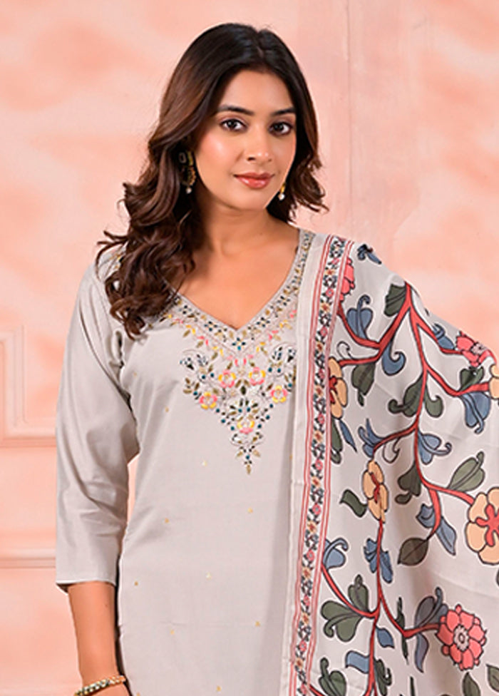 3 Pc Cream Silk Suit Set