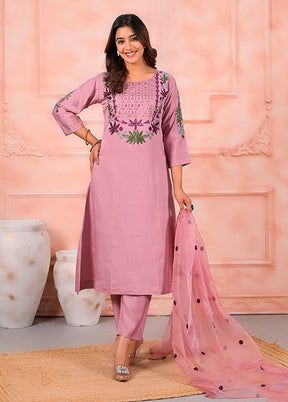 3 Pc Pink Cotton Suit Set