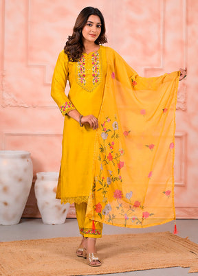 3 Pc Yellow Silk Suit Set