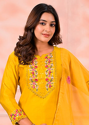 3 Pc Yellow Silk Suit Set