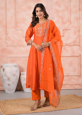 3 Pc Orange Silk Suit Set