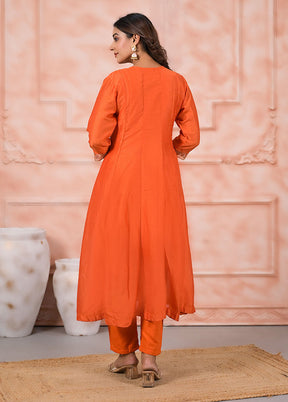 3 Pc Orange Silk Suit Set