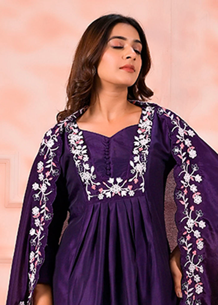 3 Pc Purple Silk Suit Set