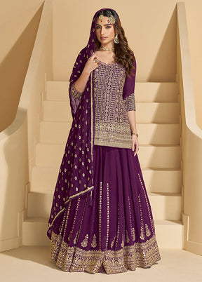 3 Pc Purple Georgette Sharara Suits Set