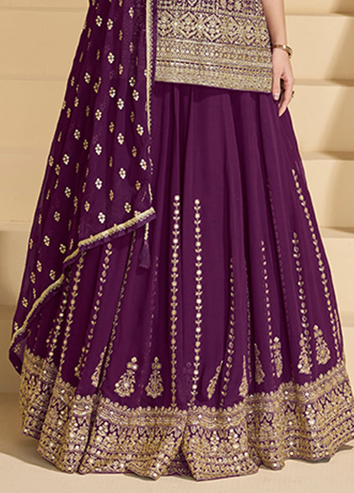 3 Pc Purple Georgette Sharara Suits Set