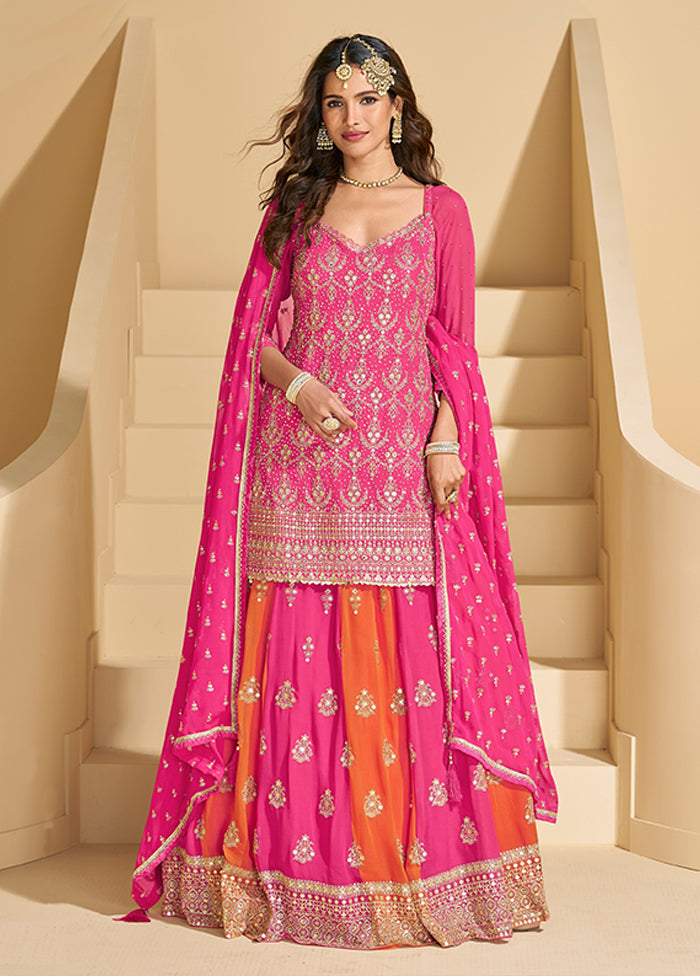 3 Pc Pink Georgette Sharara Suits Set
