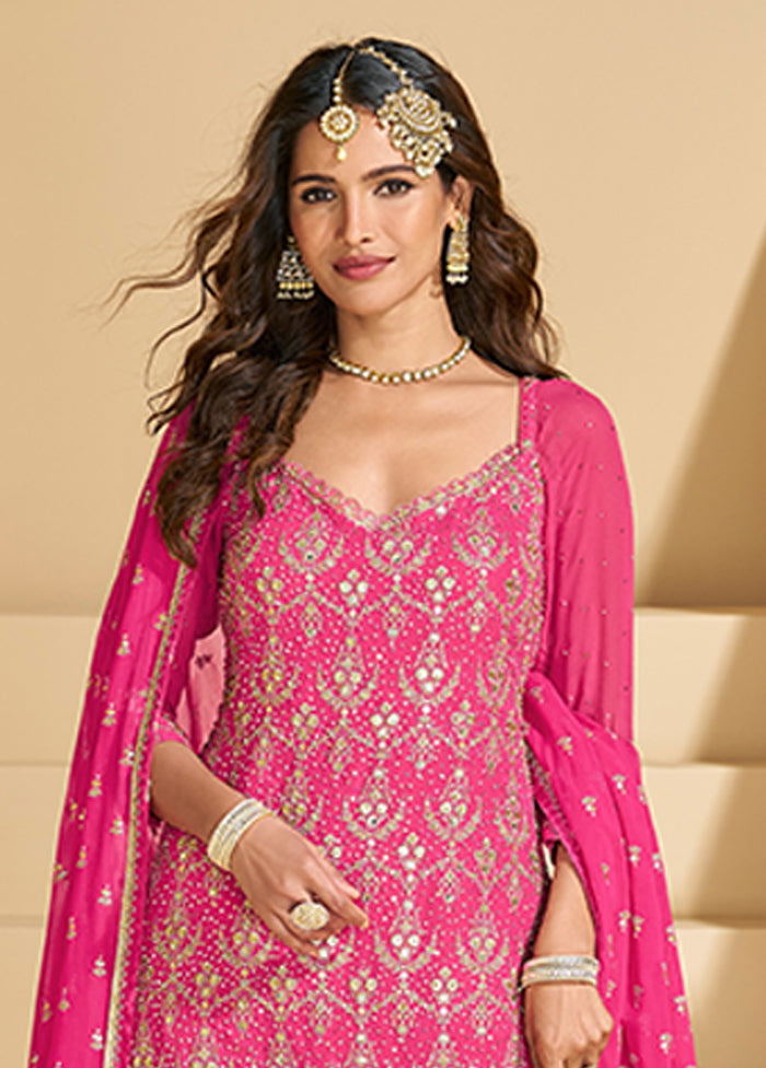 3 Pc Pink Georgette Sharara Suits Set