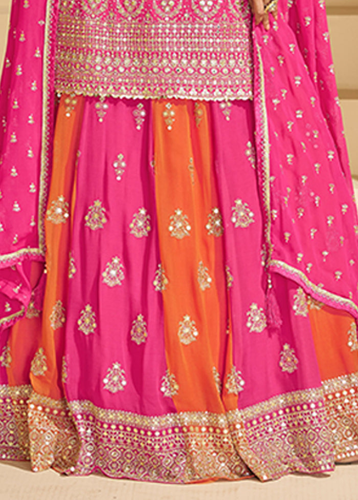 3 Pc Pink Georgette Sharara Suits Set