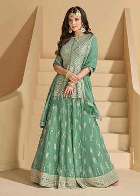3 Pc Green Georgette Sharara Suits Set