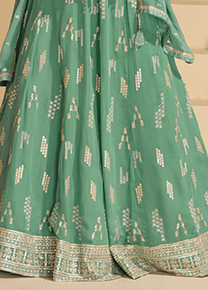 3 Pc Green Georgette Sharara Suits Set
