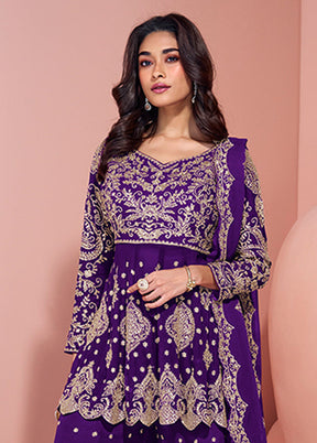 3 Pc Blue Georgette Sharara Suits Set