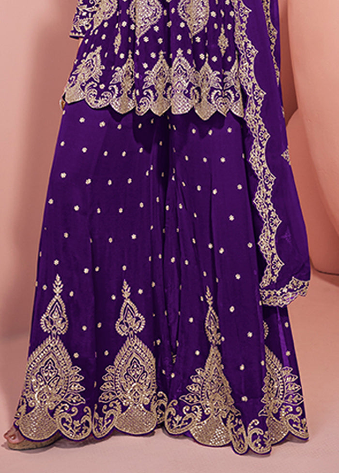 3 Pc Blue Georgette Sharara Suits Set