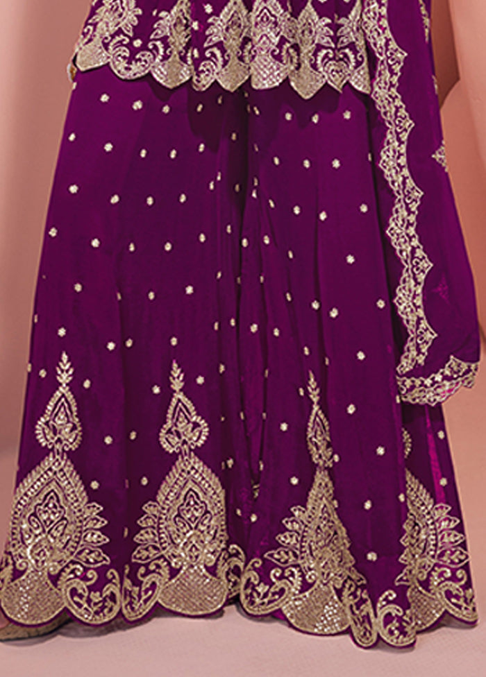 3 Pc Purple Georgette Sharara Suits Set