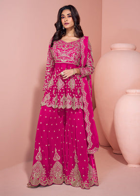 3 Pc Pink Georgette Sharara Suits Set