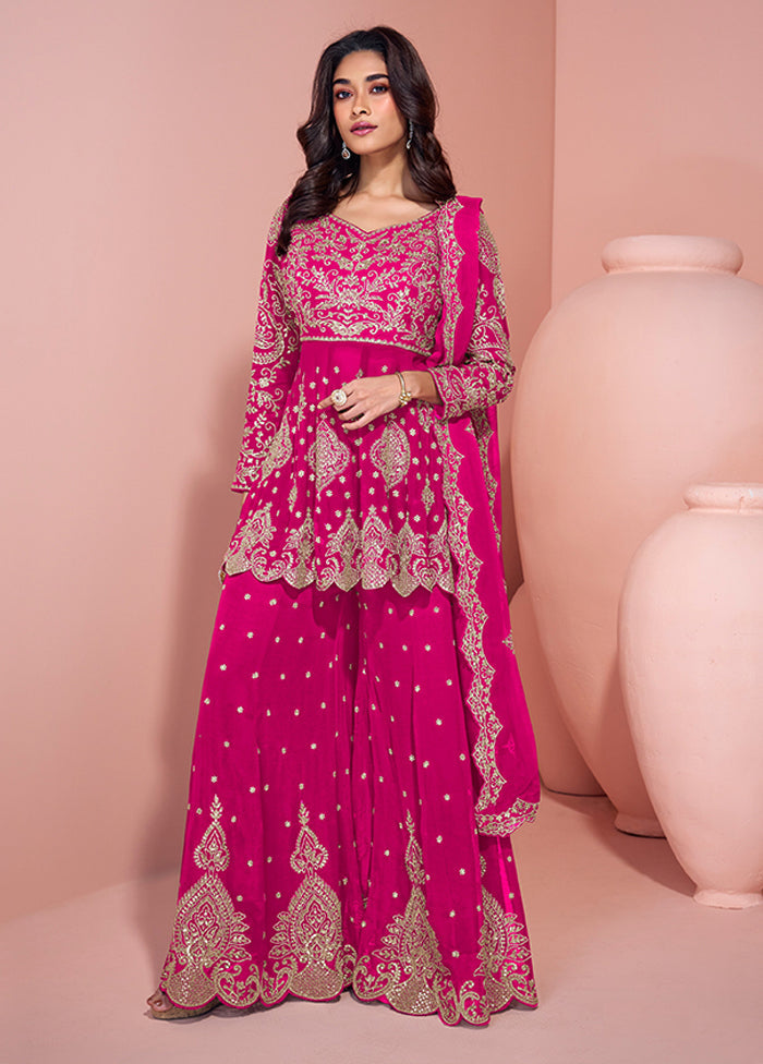 3 Pc Pink Georgette Sharara Suits Set