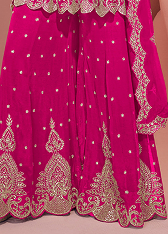 3 Pc Pink Georgette Sharara Suits Set