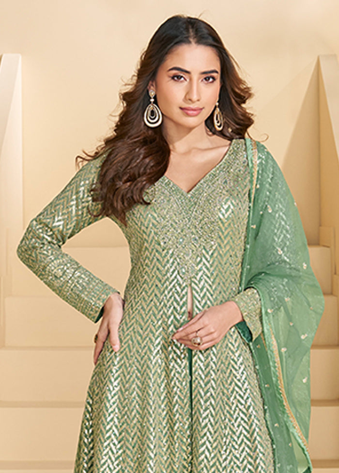 3 Pc Green Georgette Plazzo Suits Set