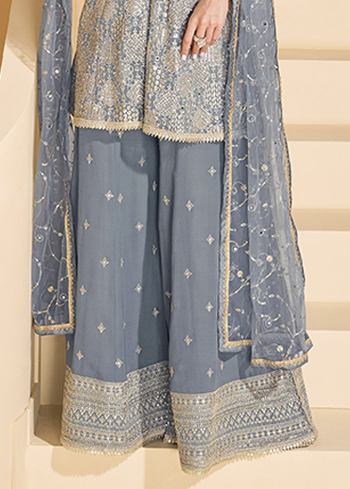 3 Pc Grey Georgette Plazzo Suits Set