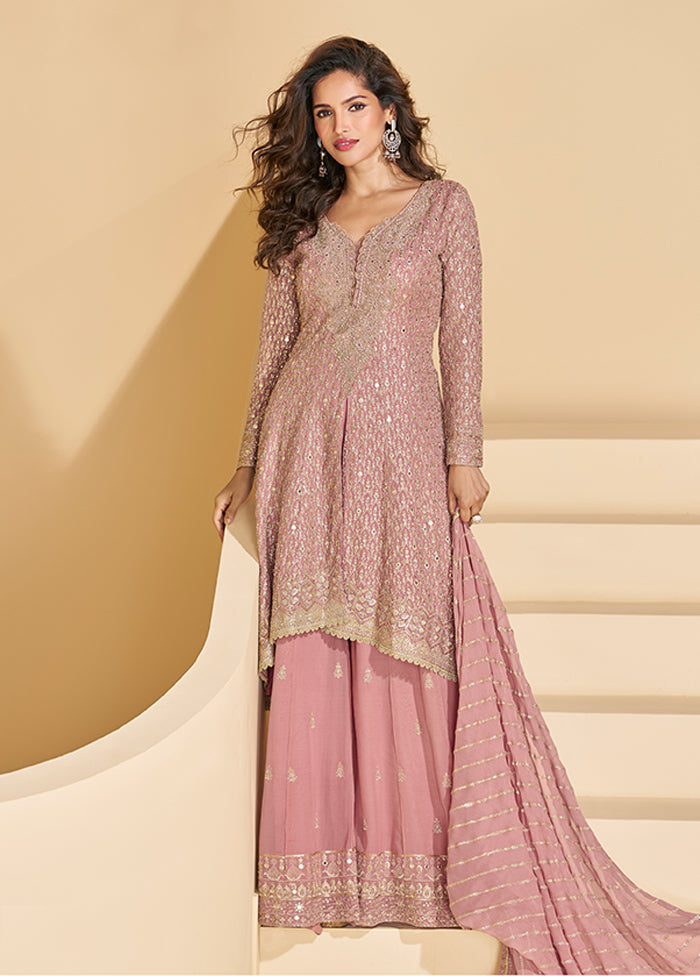 3 Pc Pink Georgette Plazzo Suits Set
