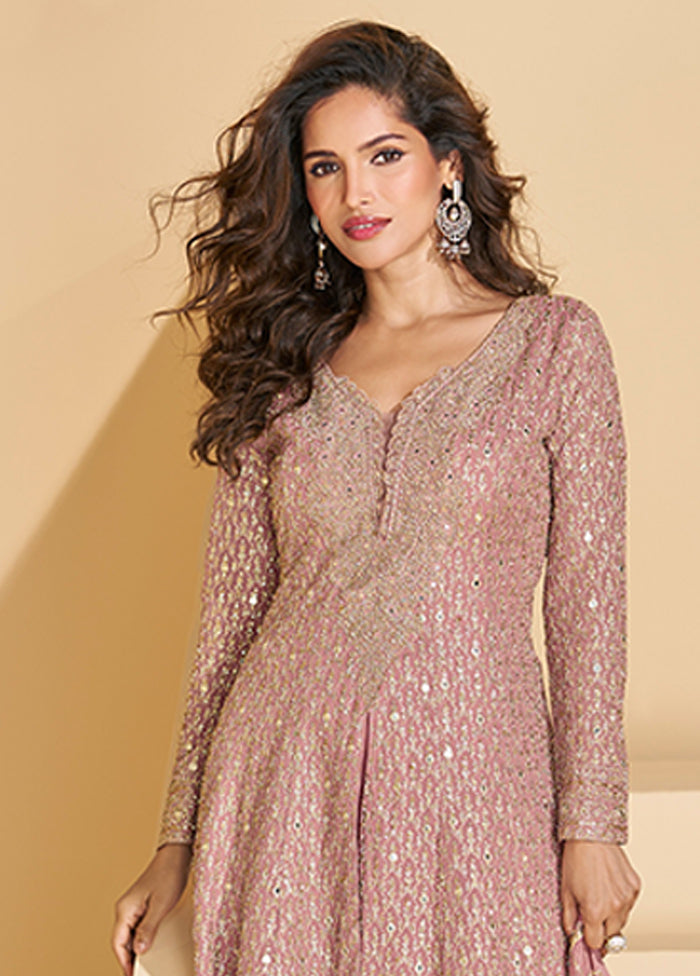 3 Pc Pink Georgette Plazzo Suits Set