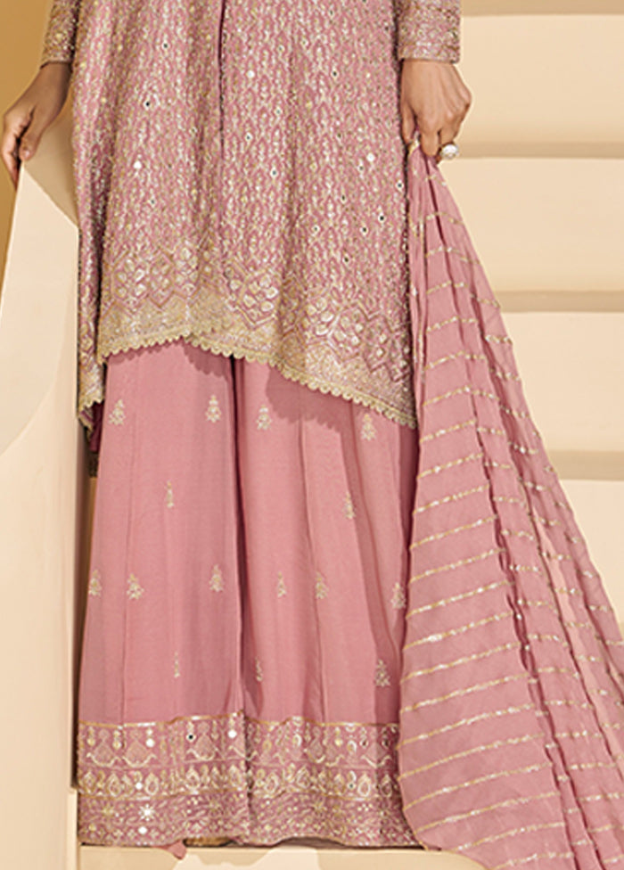 3 Pc Pink Georgette Plazzo Suits Set