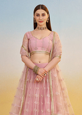 Pink Net Dupatta Lehenga Set