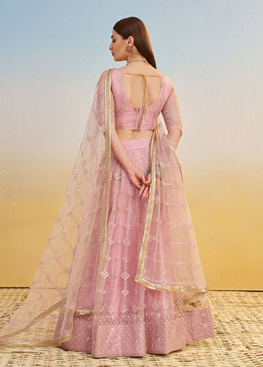 Pink Net Dupatta Lehenga Set