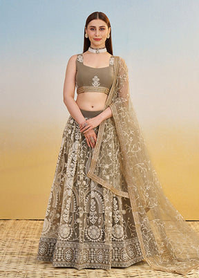 Cream Net Dupatta Lehenga Set