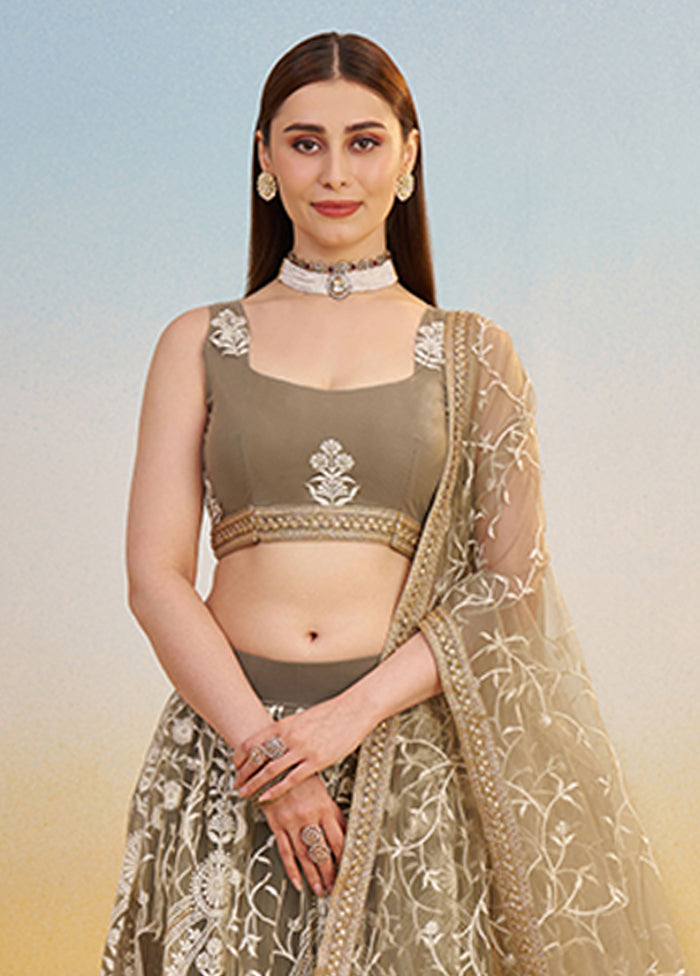 Cream Net Dupatta Lehenga Set