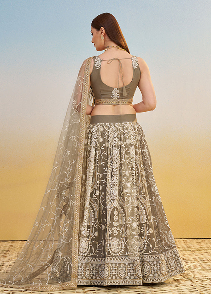 Cream Net Dupatta Lehenga Set