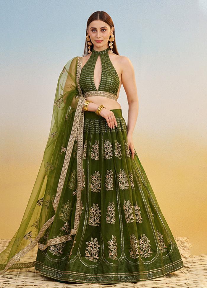 Green Net Dupatta Lehenga Set