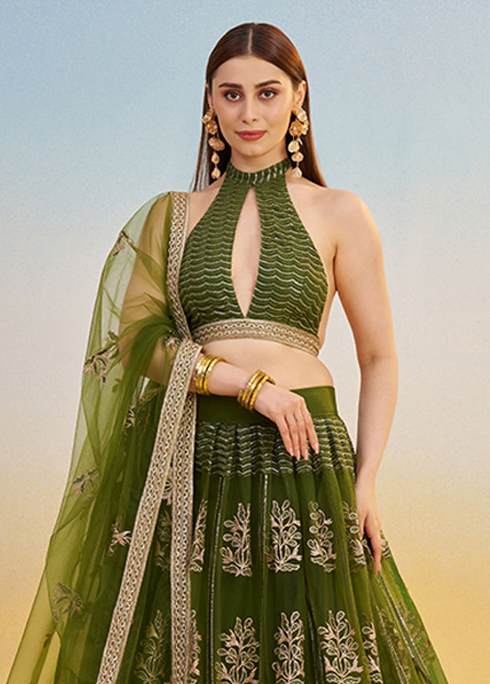 Green Net Dupatta Lehenga Set