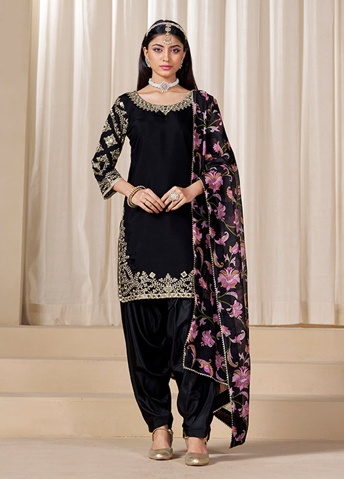 3 Pc Black Silk Suit Set