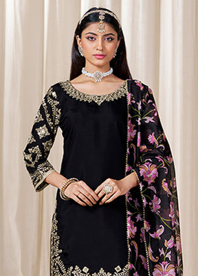 3 Pc Black Silk Suit Set