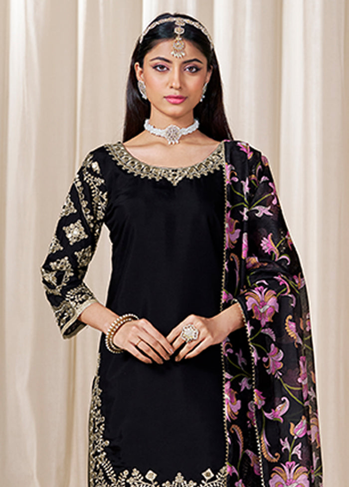 3 Pc Black Silk Suit Set