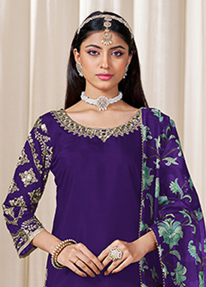 3 Pc Purple Silk Suit Set