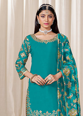 3 Pc Green Silk Suit Set