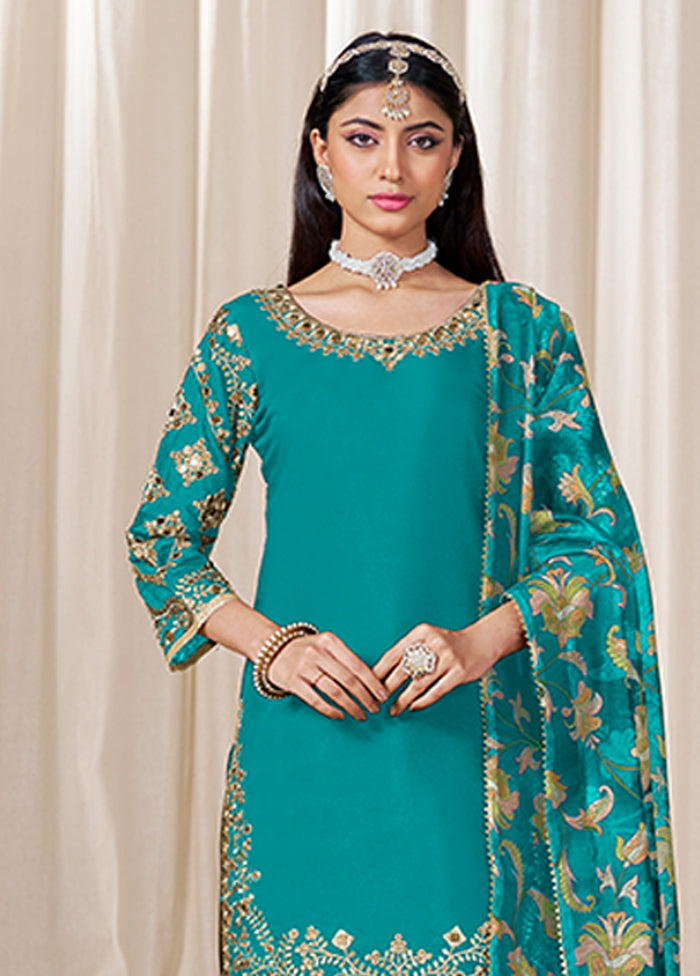 3 Pc Green Silk Suit Set