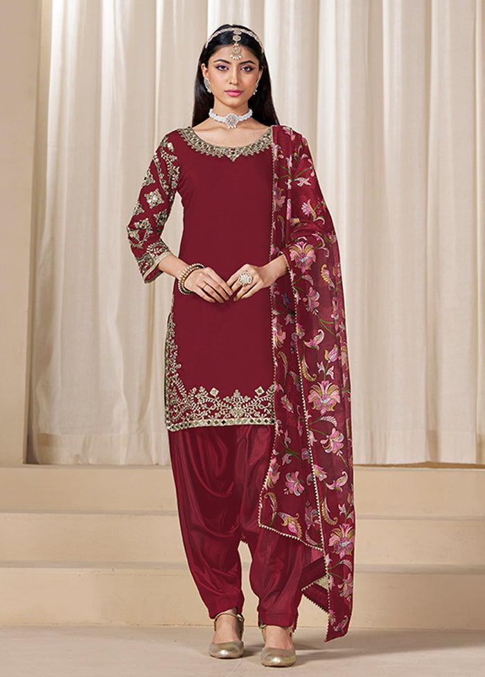 3 Pc Maroon Silk Suit Set