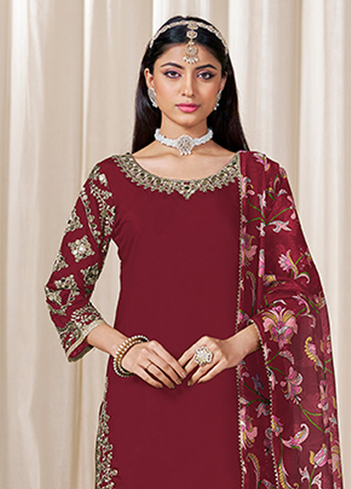 3 Pc Maroon Silk Suit Set
